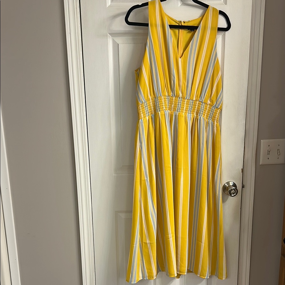 Ann Taylor Yellow and White Striped Dress